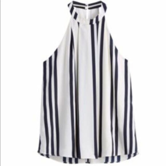 Bishop + Young Striped High Neck Top in Navy Stripe - Size S - NWT - Picture 1 of 7